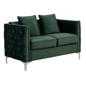 Lilola Home - Bayberry Green Velvet Loveseat with 2 Pillows - 89634GN-L