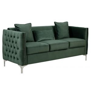 Lilola Home - Bayberry Green Velvet Sofa with 3 Pillows - 89634GN-S