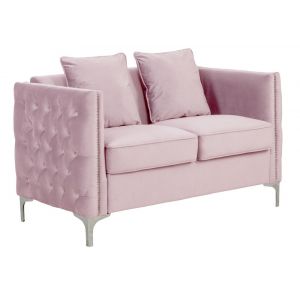 Lilola Home - Bayberry Pink Velvet Loveseat with 2 Pillows - 89634PK-L