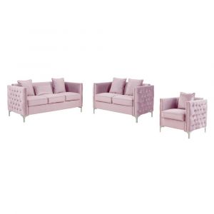 Lilola Home - Bayberry Pink Velvet Sofa Loveseat Chair Living Room Set - 89634PK