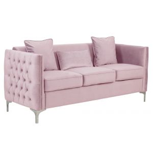 Lilola Home - Bayberry Pink Velvet Sofa with 3 Pillows - 89634PK-S