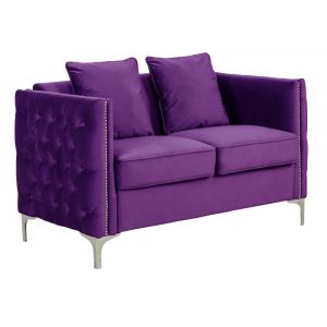 Lilola Home - Bayberry Purple Velvet Loveseat with 2 Pillows - 89634PE-L