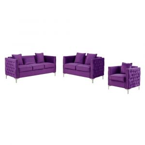 Lilola Home - Bayberry Purple Velvet Sofa Loveseat Chair Living Room Set - 89634PE