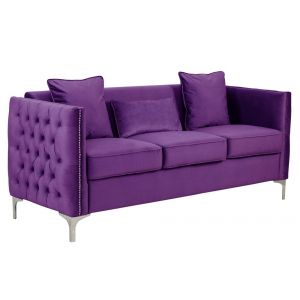 Lilola Home - Bayberry Purple Velvet Sofa with 3 Pillows - 89634PE-S