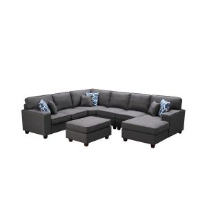 Lilola Home - Brooke Dark Gray Linen 7Pc Modular L-Shape  Sectional Sofa Chaise and Ottoman - 889122-1