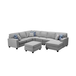 Lilola Home - Brooke Light Gray Linen 7Pc Modular L-Shape Sectional Sofa Chaise and Ottoman - 889120-1