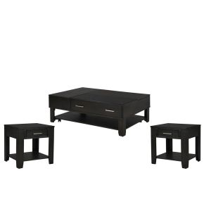 Lilola Home - Bruno 3 Piece Ash Gray Wooden Lift Top Coffee and End Table Set with Tempered Glass Top and Drawer - 98004-EEC