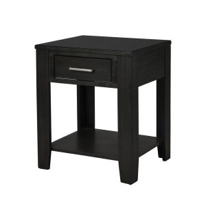 Lilola Home - Bruno Ash Gray Wooden End Table with Tempered Glass Top and Drawer - 98005