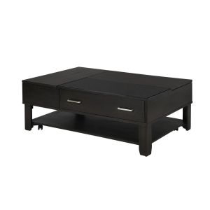 Lilola Home - Bruno Ash Gray Wooden Lift Top Coffee Table with Tempered Glass Top and Drawer - 98004