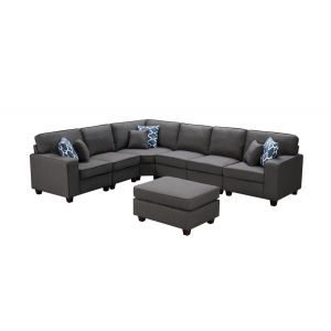Lilola Home - Casanova Dark Gray Linen 7Pc Modular Sectional Sofa and Ottoman - 89122-2
