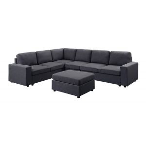 Lilola Home - Casey Modular Sectional Sofa with Ottoman in Dark Gray Linen - 881801-3