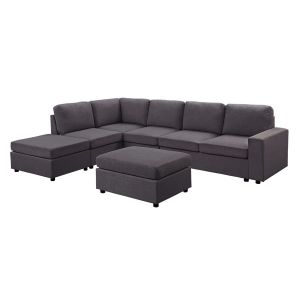 Lilola Home - Cassia Modular Sectional Sofa with Ottoman in Dark Gray Linen - 81801-7