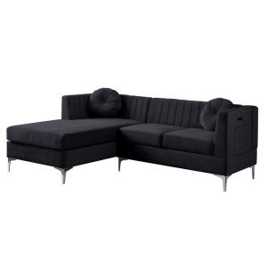 Lilola Home - Chloe Black Velvet Sectional Sofa Chaise with USB Charging Port - 81397