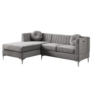 Lilola Home - Chloe Gray Velvet Sectional Sofa Chaise with USB Charging Port - 81398
