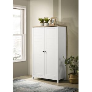 Lilola Home - Claire White Storage Cabinet with Oak Accent Finish and Framed Slatted Panel Design - 96001