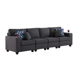 Lilola Home - Cooper Dark Gray Linen 4-Seater Sofa with Cupholder - 89132-15