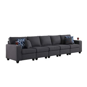 Lilola Home - Cooper Dark Gray Linen 5-Seater Sofa with Cupholder - 89132-18