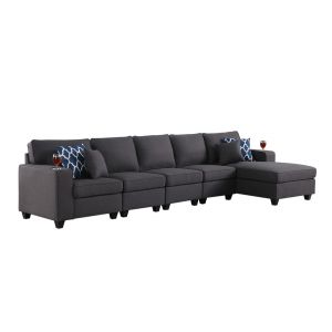 Lilola Home - Cooper Dark Gray Linen 5Pc Sectional Sofa Chaise with Cupholder - 89132-9