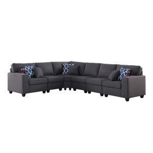 Lilola Home - Cooper Dark Gray Linen 6Pc Reversible L-Shape Sectional Sofa with Cupholder - 89132-4A