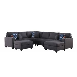 Lilola Home - Cooper Dark Gray Linen 7Pc Modular Sectional Sofa Chaise with Ottoman and Cupholder - 89132-1