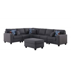 Lilola Home - Cooper Dark Gray Linen 7Pc Reversible L-Shape Sectional Sofa with Ottoman and Cupholder - 89132-2A