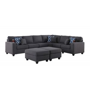 Lilola Home - Cooper Dark Gray Linen 8Pc Reversible L-Shape Sectional Sofa with Ottomans and Cupholder - 89132-5A