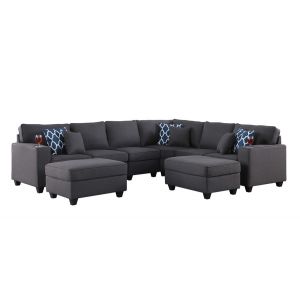 Lilola Home - Cooper Dark Gray Linen 8Pc Reversible L-Shape Sectional Sofa with Ottomans and Cupholder - 89132-5B