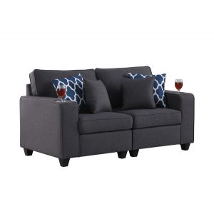 Lilola Home - Cooper Dark Gray Linen Loveseat with Cupholder - 89132-12
