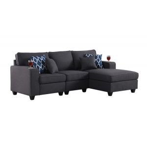 Lilola Home - Cooper Dark Gray Linen Sectional Sofa Chaise with Cupholder - 89132-10