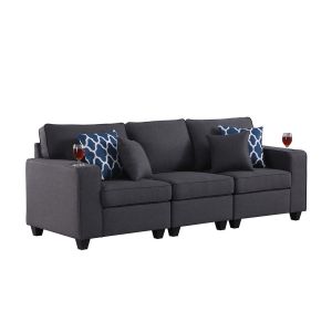 Lilola Home - Cooper Dark Gray Linen Sofa with Cupholder - 89132-13
