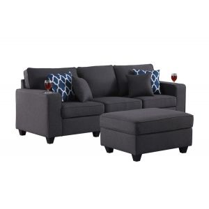Lilola Home - Cooper Dark Gray Linen Sofa with Ottoman and Cupholder - 89132-14A