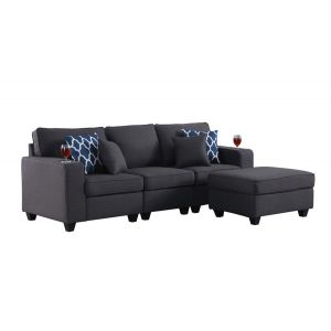 Lilola Home - Cooper Dark Gray Linen Sofa with Ottoman and Cupholder - 89132-14B