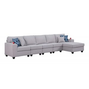Lilola Home - Cooper Light Gray Linen 5Pc Sectional Sofa Chaise with Cupholder - 89131-9