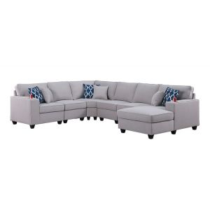 Lilola Home - Cooper Light Gray Linen 6Pc Modular Sectional Sofa Chaise with Cupholder - 89131-3