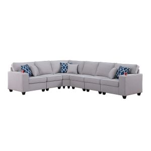 Lilola Home - Cooper Light Gray Linen 6Pc Reversible L-Shape Sectional Sofa with Cupholder - 89131-4A