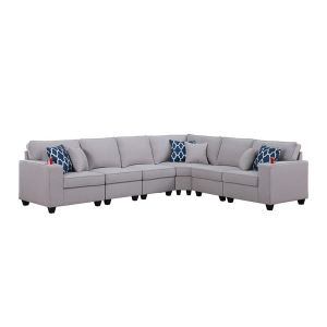 Lilola Home - Cooper Light Gray Linen 6Pc Reversible L-Shape Sectional Sofa with Cupholder - 89131-4B