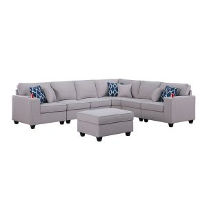 Lilola Home - Cooper Light Gray Linen 7Pc Reversible L-Shape Sectional Sofa with Ottoman and Cupholder - 89131-2C
