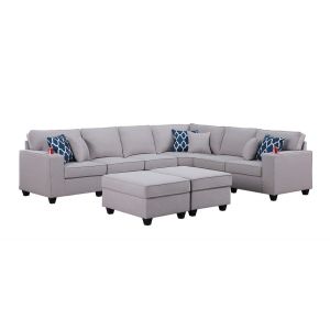 Lilola Home - Cooper Light Gray Linen 8Pc Reversible L-Shape Sectional Sofa with Ottomans and Cupholder - 89131-5A