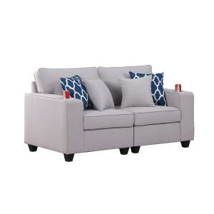 Lilola Home - Cooper Light Gray Linen Loveseat with Cupholder - 89131-12
