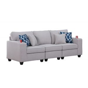 Lilola Home - Cooper Light Gray Linen Sofa with Cupholder - 89131-13