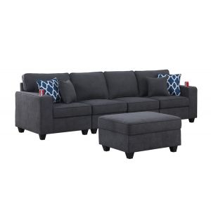 Lilola Home - Cooper Stone Gray Woven Fabric 4-Seater Sofa with Ottoman and Cupholder - 89133-16A