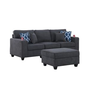 Lilola Home - Cooper Stone Gray Woven Fabric Sofa with Ottoman and Cupholder - 89133-14A