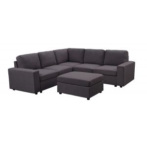 Lilola Home - Decker Sectional Sofa with Ottoman in Dark Gray Linen - 81801-6
