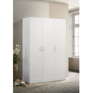 Lilola Home - Declan White 3-Door Wardrobe Cabinet Armoire with Storage Shelves and Hanging Rod - 96006