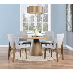 Lilola Home - Delphine - 5 Piece Round Oak Finish Dining Table Set with Gray Chairs - 30020-SET