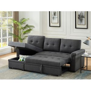 Lilola Home - Destiny Dark Gray Linen Reversible Sleeper Sectional Sofa with Storage Chaise - 881342