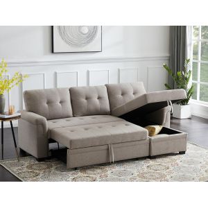 Lilola Home - Destiny Light Gray Linen Reversible Sleeper Sectional Sofa with Storage Chaise - 881340