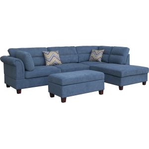 Lilola Home - Diego Blue Fabric Sectional Sofa with Right Facing Chaise, Storage Ottoman, and 2 Accent Pillows - 83002