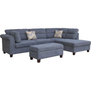Lilola Home - Diego Gray Fabric Sectional Sofa with Right Facing Chaise, Storage Ottoman, and 2 Accent Pillows - 83000