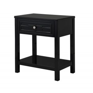 Lilola Home - Dylan Black Wooden End Side Table Nightstand with Glass Top and Drawer - 98003BK